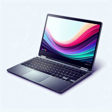 Laptop with colorful screen on a white background. Vector illustration.