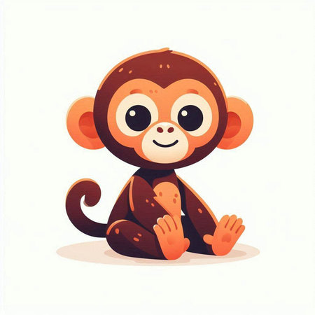 Cute cartoon monkey sitting on the floor. Vector illustration in flat style.