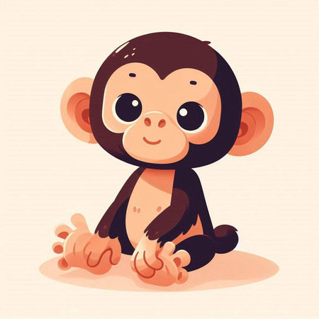 Cute little monkey sitting on the floor. Vector cartoon illustration.