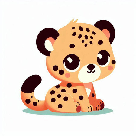 Cute cartoon cheetah. Vector illustration isolated on white background.の写真素材