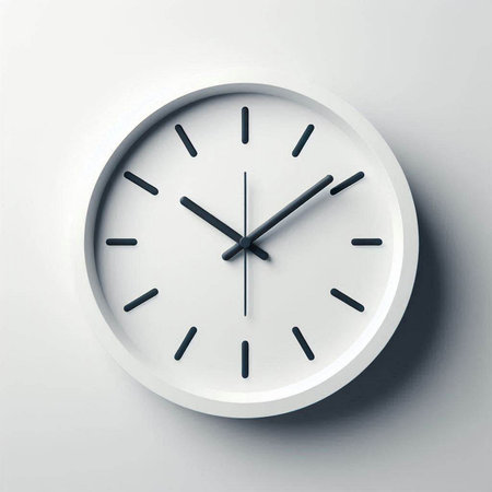 White wall clock on a gray background. 3d rendering mock up