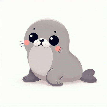 Cute seal on a white background. Vector illustration in cartoon style.の写真素材