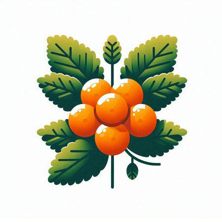 Rowan branch with berries and leaves isolated on white background. Vector illustration.