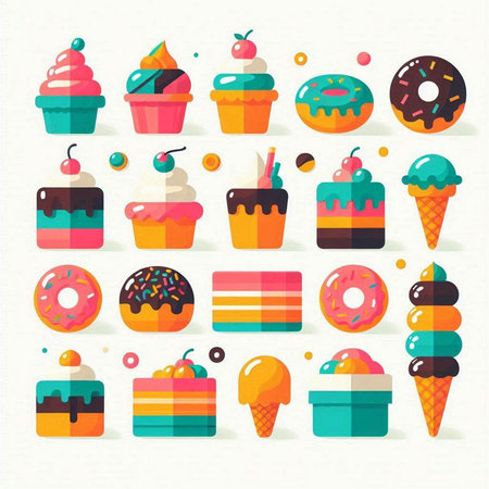 Cupcake and donut icons set. Vector illustration in flat style