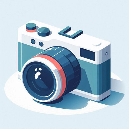 Retro camera. Vector illustration of a retro camera on a blue background.