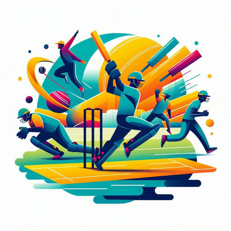Cricket players in action with bats and balls, vector illustration.