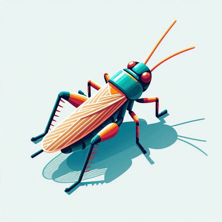 Grasshopper on a white background. Illustration in retro style.