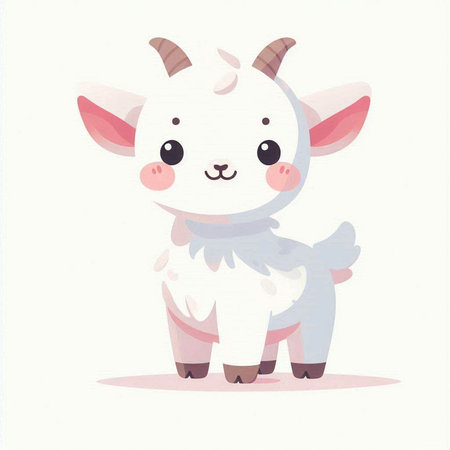 Cute cartoon goat. Vector illustration isolated on a white background.の写真素材
