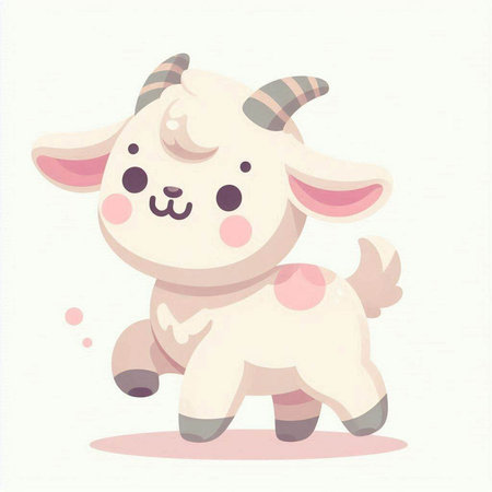 Cute cartoon goat on a white background. Vector illustration for your designの写真素材