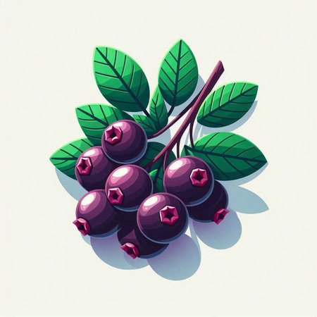 Blueberries on a branch with green leaves. Vector illustration in retro style.