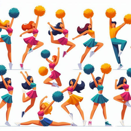 Cheerleaders. Cheerleaders in action. Cheerleaders in action. Vector illustration