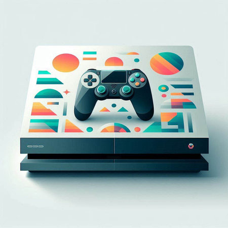 Retro video game controller on white background. 3D rendering.