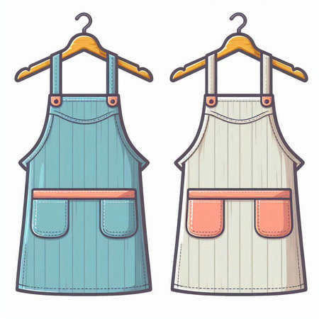 Dress and apron on a hanger. Vector illustration.