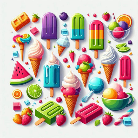 Colorful ice cream icons set on white background. Vector illustration.