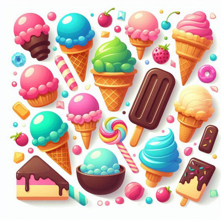 Ice cream background with different types of ice cream. Vector illustration.の写真素材