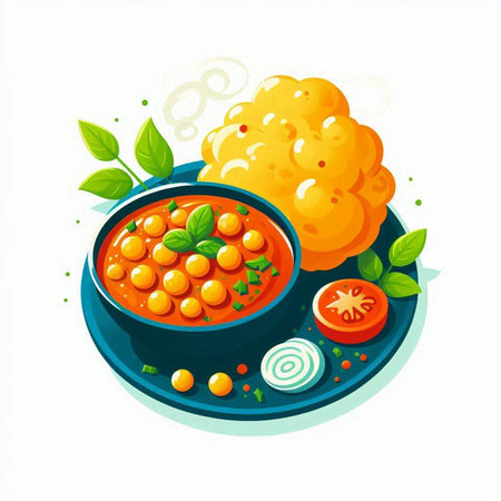 Vector illustration of a bowl of vegetable soup on a white background.