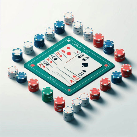 Poker chips and cards on white background. 3d illustration.
