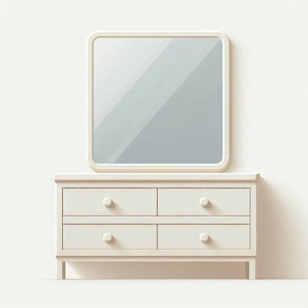 Mirror on a white chest of drawers. 3d rendering
