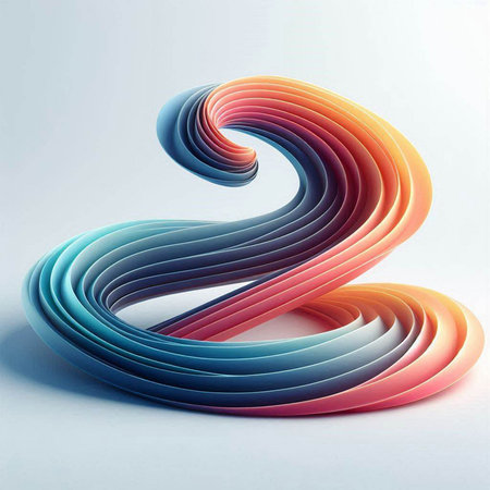 3D illustration of a spiral shape made of multicolored paper
