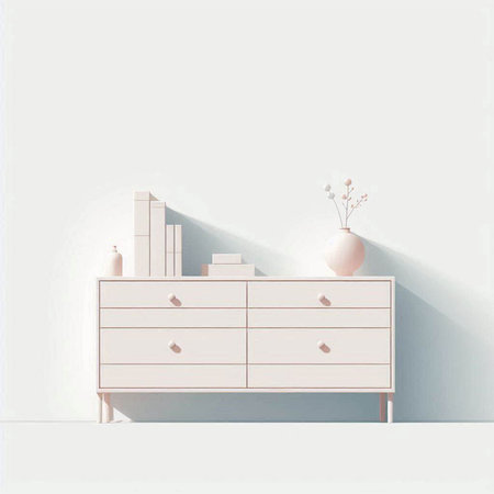 Illustration of a wooden chest of drawers in a modern interiorの写真素材