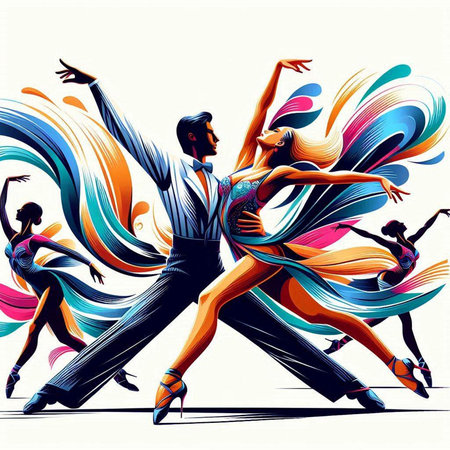 Couple dancing ballroom dance. Vector illustration in retro style.