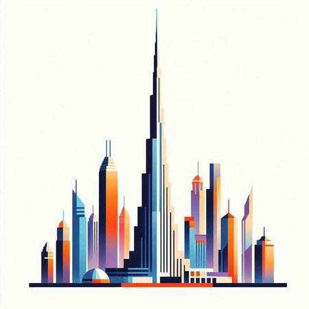 Modern city skyline. Skyscrapers and buildings. Vector illustration.の写真素材