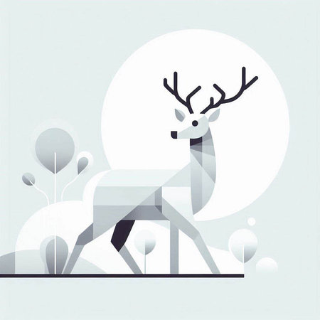 Vector illustration of a deer in the forest on a white background.の写真素材