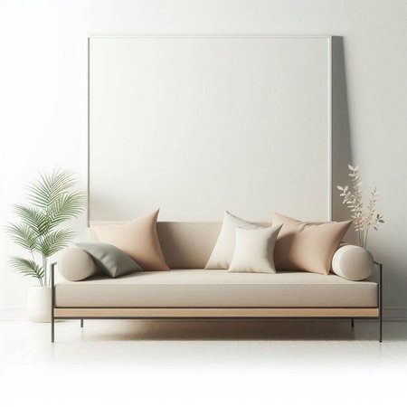 Modern bright interiors 3D rendering illustration with mockup poster frameの写真素材