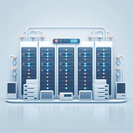 3d render of server room with rows of computer servers. Cloud computing concept