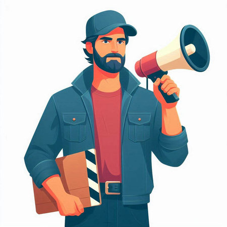 Hipster man holding megaphone and book. Vector illustrationの写真素材