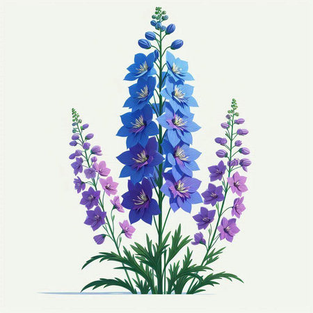 Blue delphinium flowers on white background. Vector illustration.の写真素材