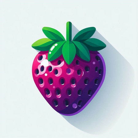 Strawberry icon. Vector illustration of a fresh strawberry with long shadow.の写真素材