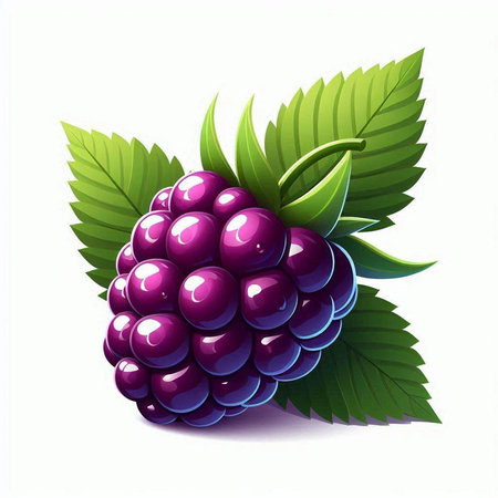 Illustration of a fresh blackberry with leaves on a white background