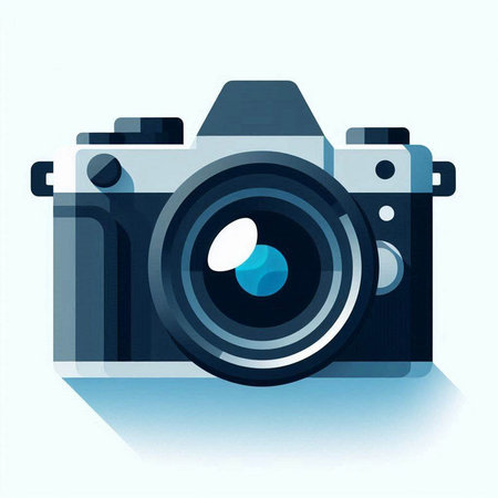 Camera icon. Vector illustration of a camera with reflection on a white background.