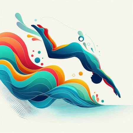 Abstract background with swimming man and waves. Vector illustration. Eps 10の写真素材