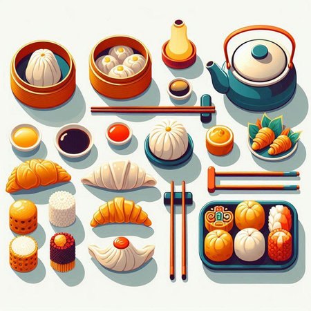 Set of japanese food. Vector illustration in cartoon style.の写真素材