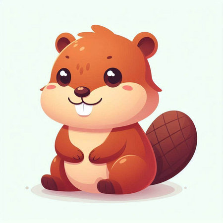 Cute cartoon beaver sitting on the ground. Vector illustration.の写真素材