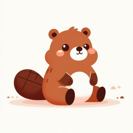 Cute cartoon beaver sitting and holding a ball. Vector illustration.
