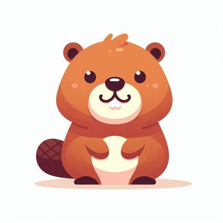 Cute cartoon beaver character. Vector illustration isolated on white background.の写真素材