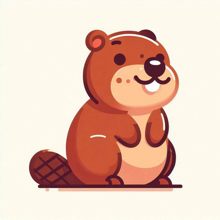 Cute cartoon beaver sitting on the ground. Vector illustration.の写真素材