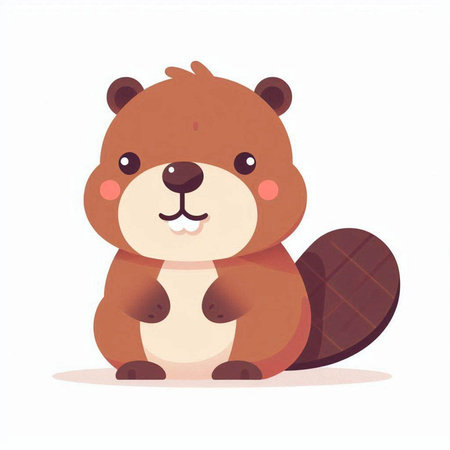 Cute cartoon beaver isolated on white background. Vector illustration.の写真素材