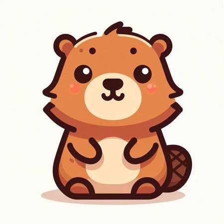Cute cartoon beaver. Vector illustration isolated on white background.の写真素材