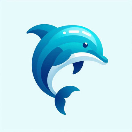 Dolphin logo. Vector illustration of a blue dolphin isolated on blue background.の写真素材