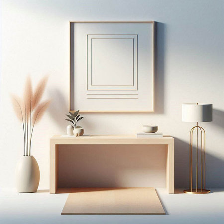 Mockup poster frame in modern interior background, 3d renderの写真素材