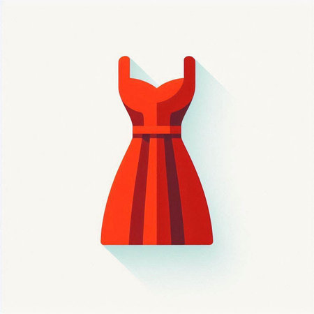 Illustration of a red dress on a white background with shadow.の写真素材
