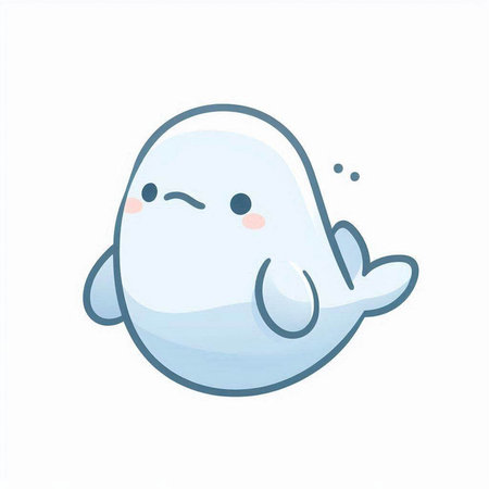 Cute cartoon white whale. Vector illustration. Isolated on white background.の写真素材