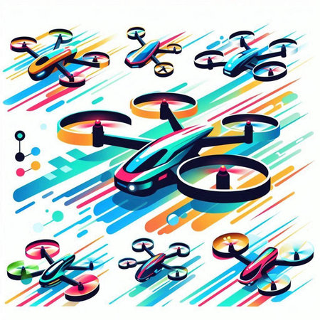 Drone vector illustration. Set of quadrocopter icons. Vector illustration.の写真素材