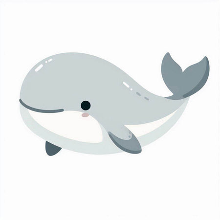 Cute cartoon whale isolated on a white background. Vector illustration.の写真素材
