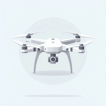 Drone with digital camera on a white background. Vector illustration.の写真素材