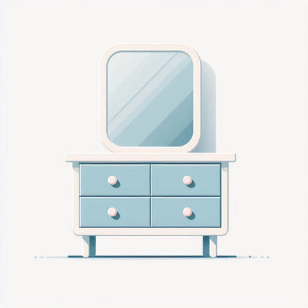 Illustration of a chest of drawers with a mirror on a white background